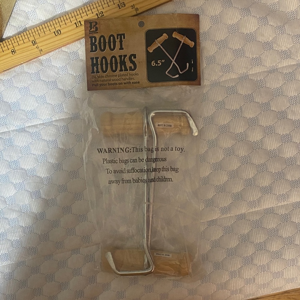 Boot Hooks with Wood Handles - Chrome Finish, Natural Wood